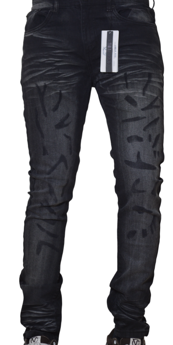 Men's Stretch Skinny Denim DS-102 Black WASHED