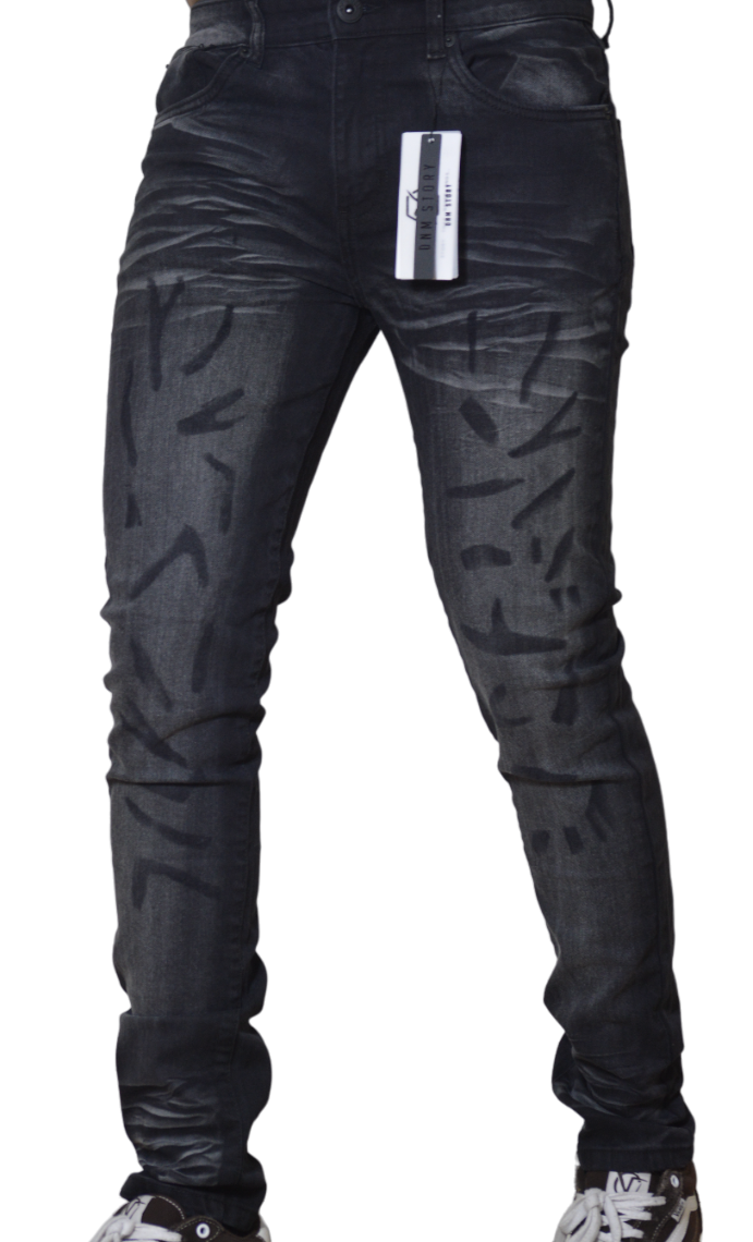 Men's Stretch Skinny Denim DS-102 Black WASHED