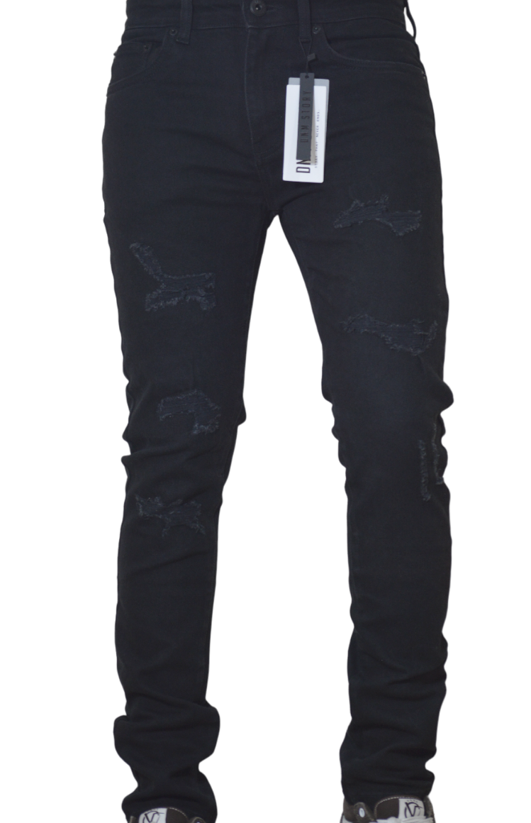 Men's Stretch SKINNY Denim DS-110 BLACK RIPPED