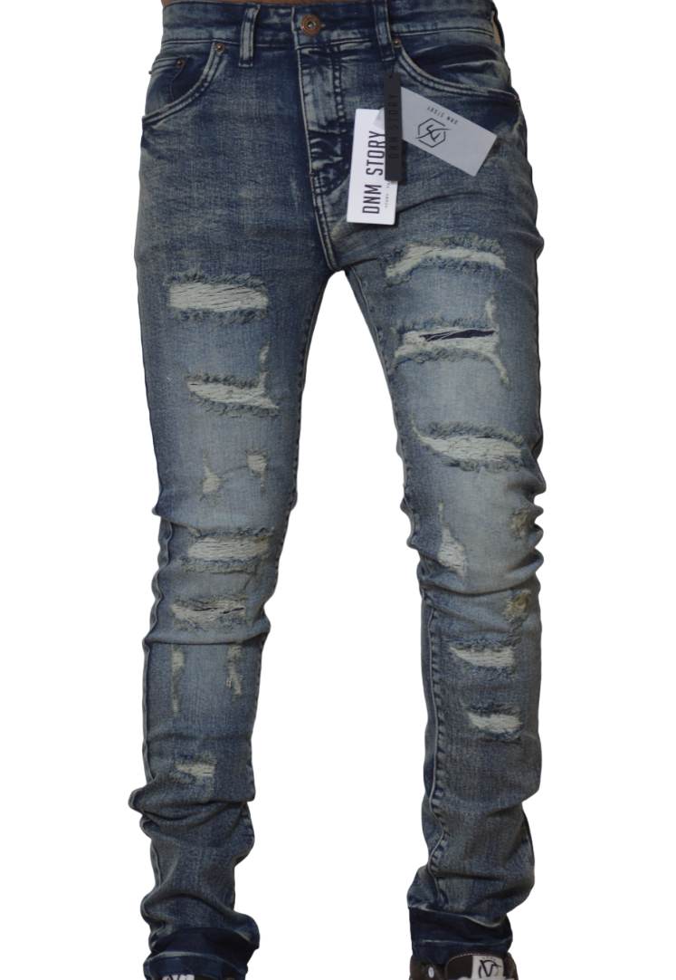 Men's Stretch SKINNY Denim DS-106 BLUE RIPPED