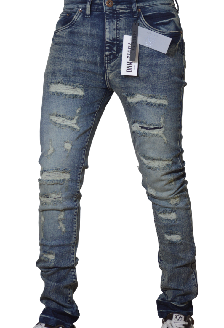 Men's Stretch SKINNY Denim DS-106 BLUE RIPPED