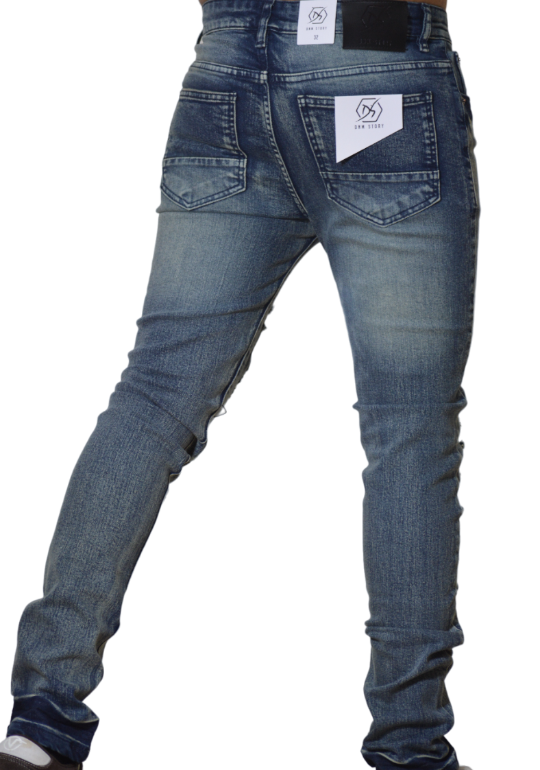 Men's Stretch SKINNY Denim DS-106 BLUE RIPPED