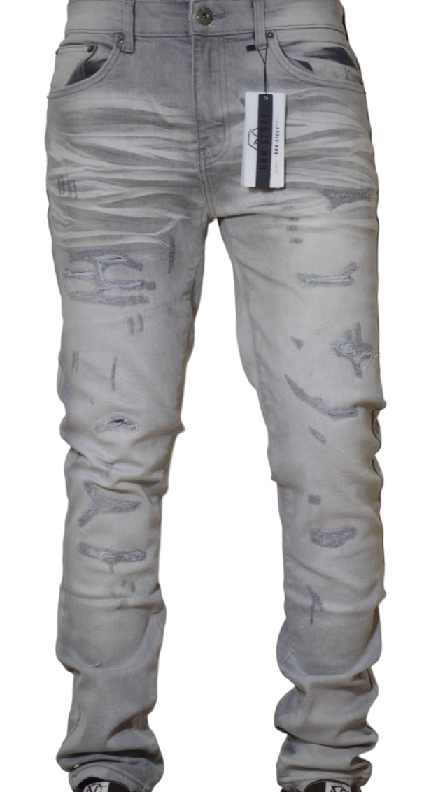 Men's Stretch SKINNY Denim DS-104 GREY RIPPED