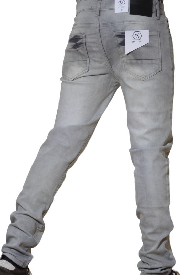 Men's Stretch SKINNY Denim DS-104 GREY RIPPED